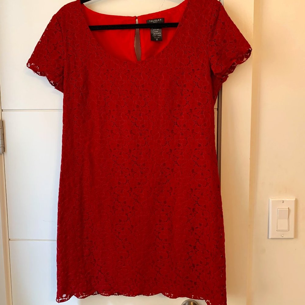 Aritzia Talula Red Short Sleeve Lace Mini Dress